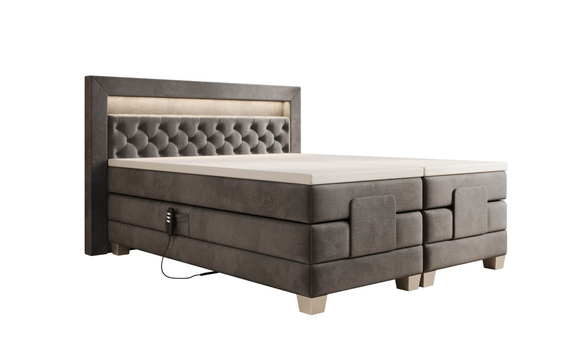 Lit boxspring Velora Velours réglable électriquement avec LED