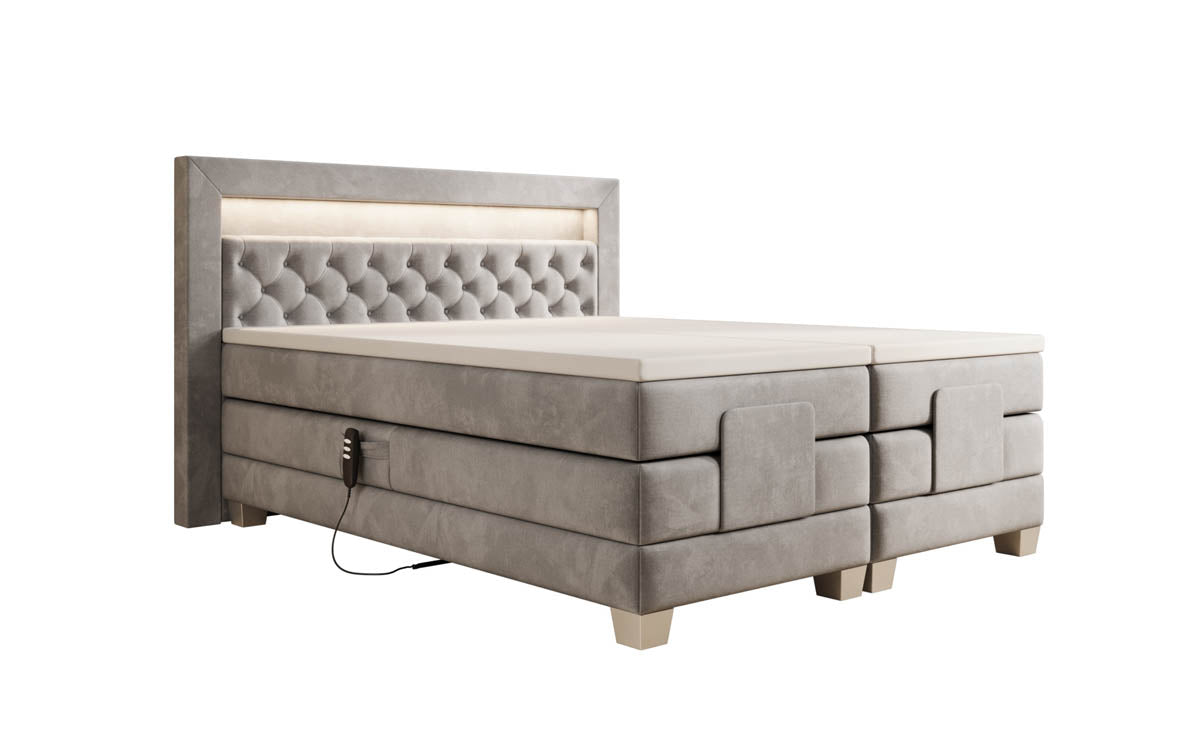 Lit boxspring Velora Velours réglable électriquement avec LED