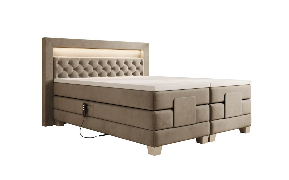 Lit boxspring Velora Velours réglable électriquement avec LED
