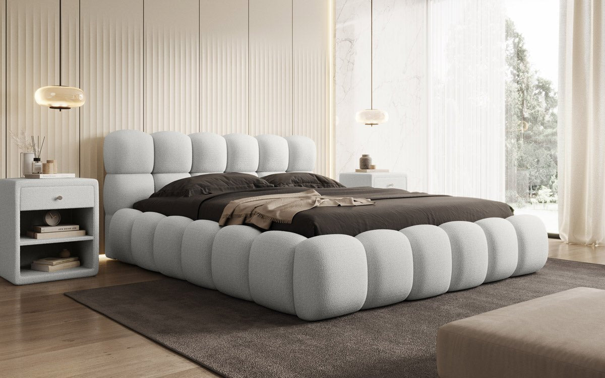 Lit design rembourré Boston Bouclé avec espace de rangement