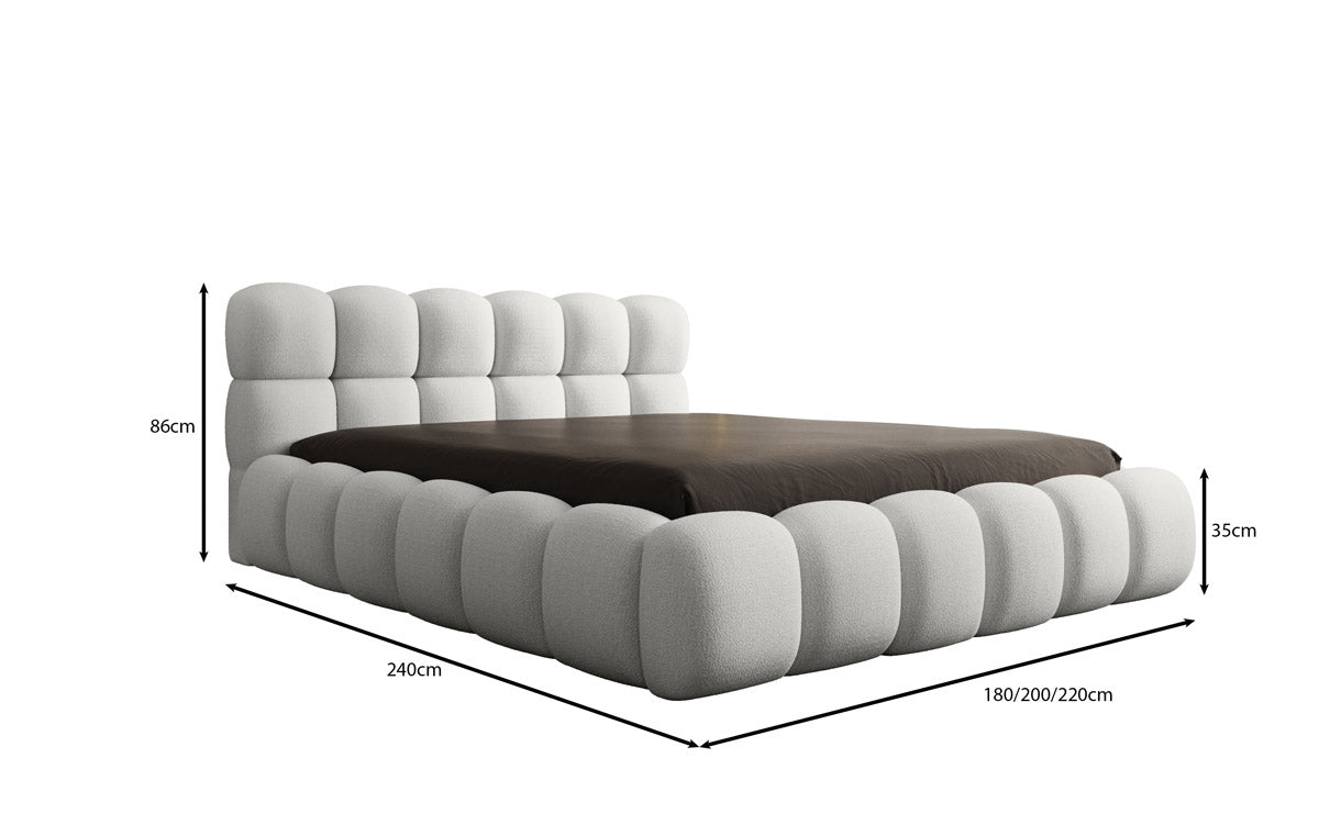 Lit capitonné designer Boston Bouclé avec espace de rangement incluant l'installation