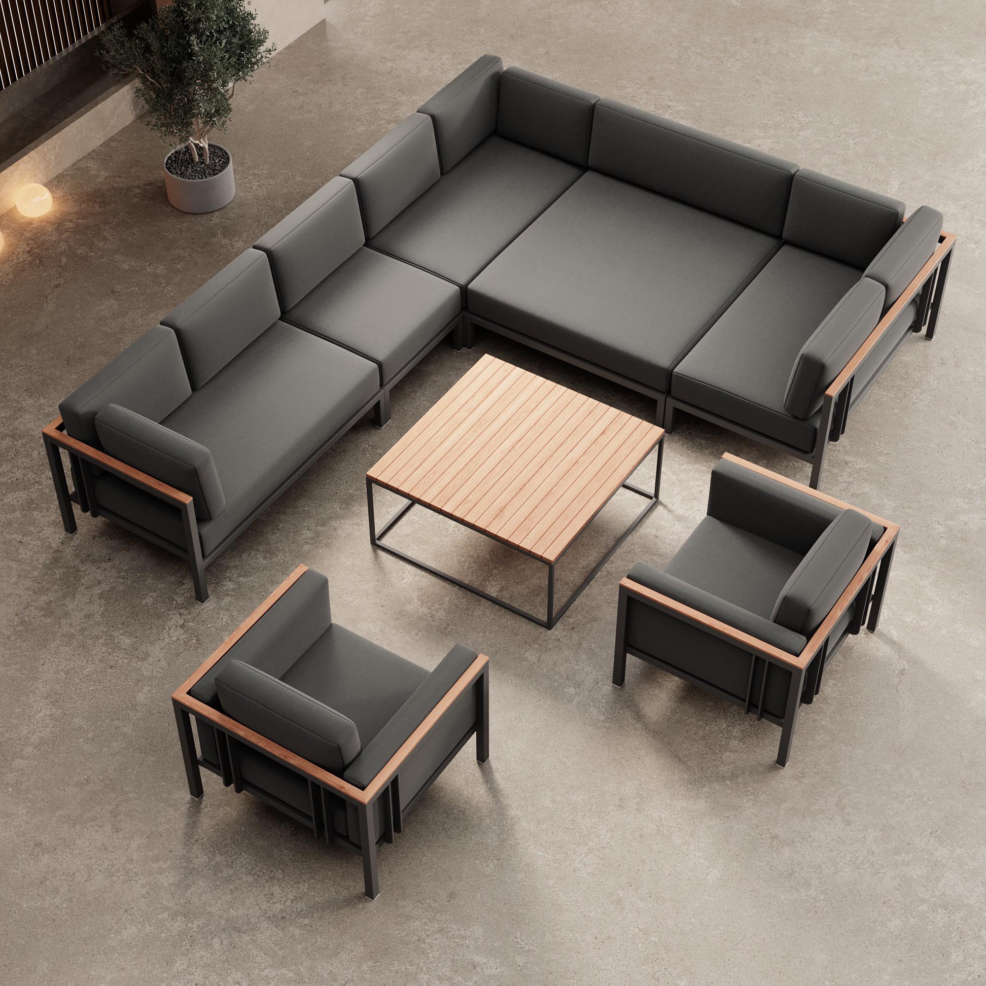 Euphoria – Ecklounge et 2 fauteuils lounge avec table en aluminium | Collection Aevora™
