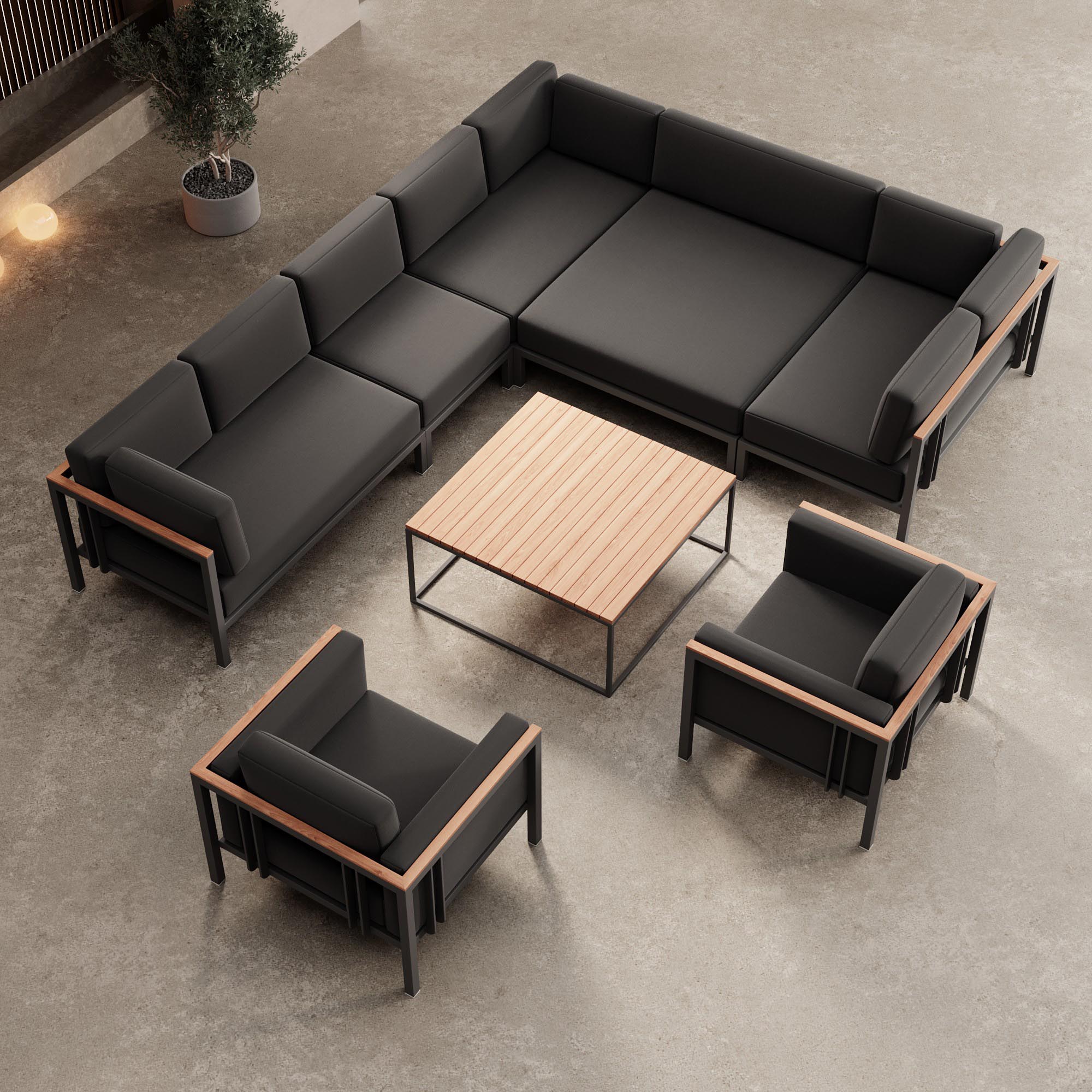 Euphoria – Ecklounge et 2 fauteuils lounge avec table en aluminium | Collection Aevora™