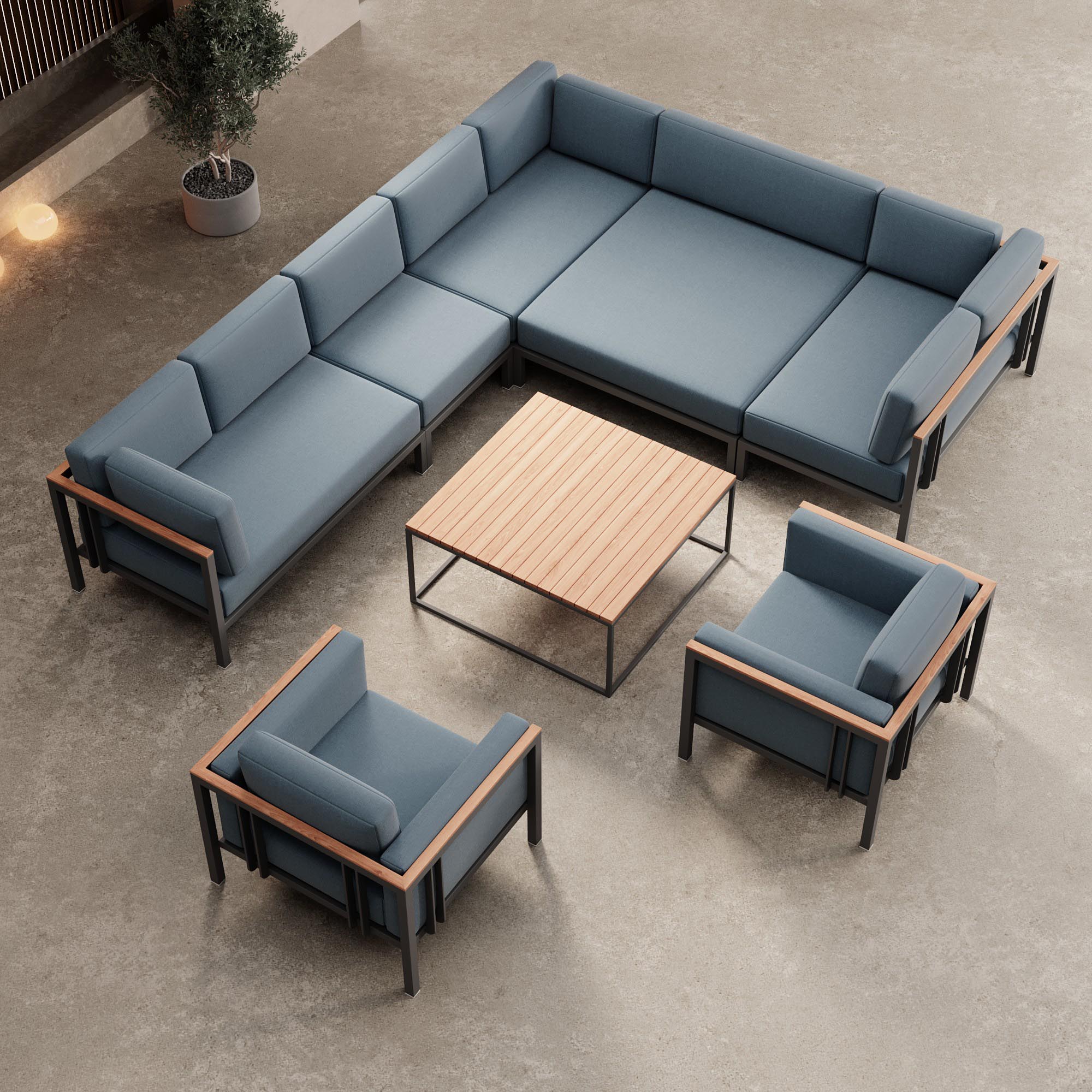 Euphoria – Ecklounge et 2 fauteuils lounge avec table en aluminium | Collection Aevora™