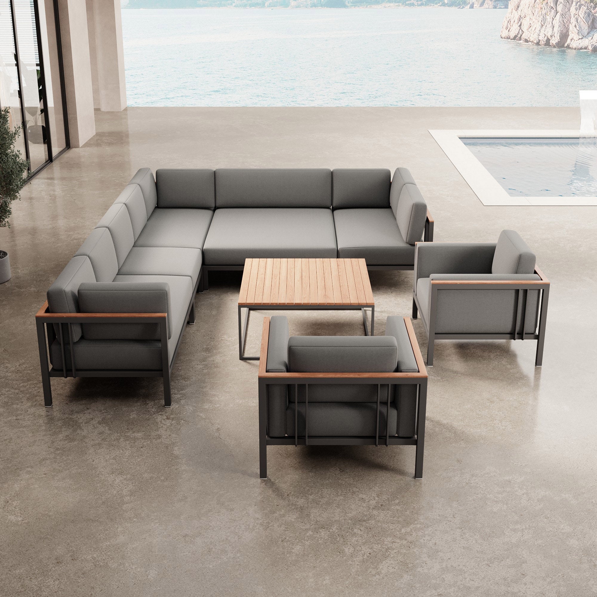 Euphoria – Ecklounge et 2 fauteuils lounge avec table en aluminium | Collection Aevora™