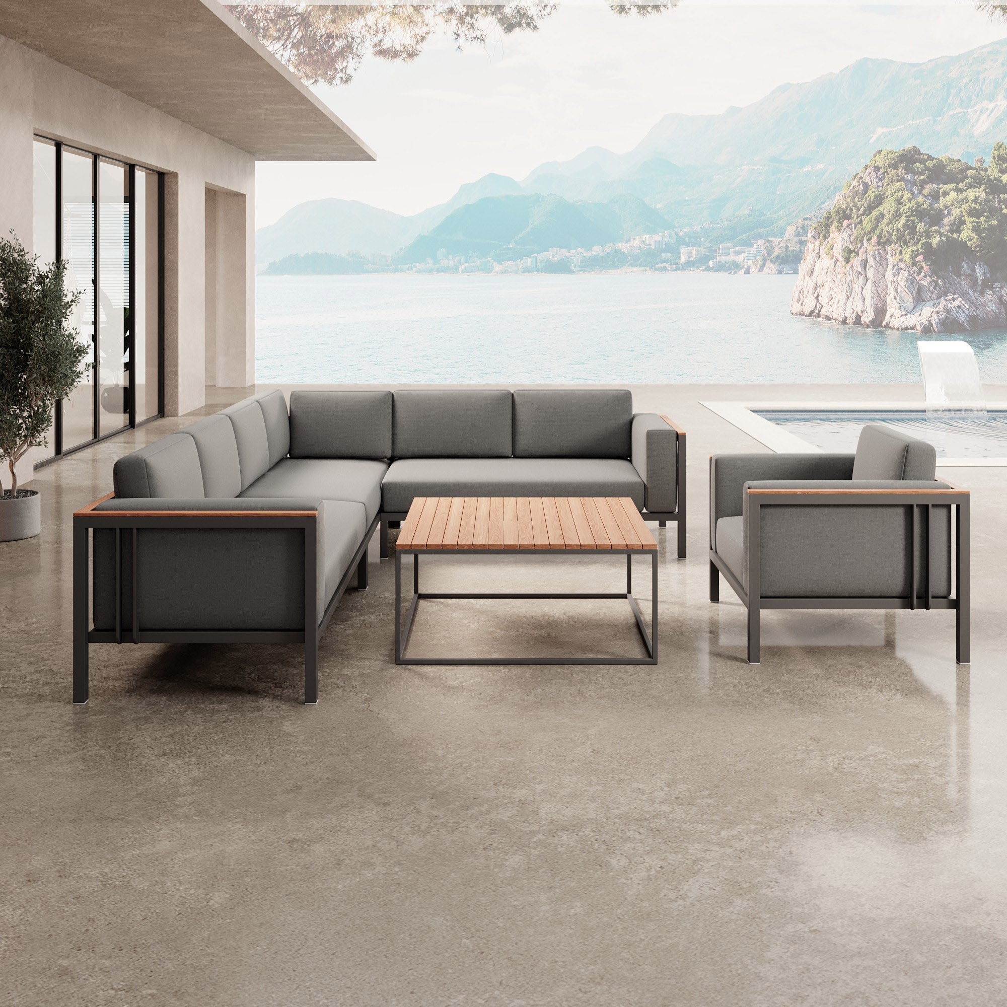 Euphoria – Ecklounge, fauteuil lounge et table en aluminium | Collection Aevora™