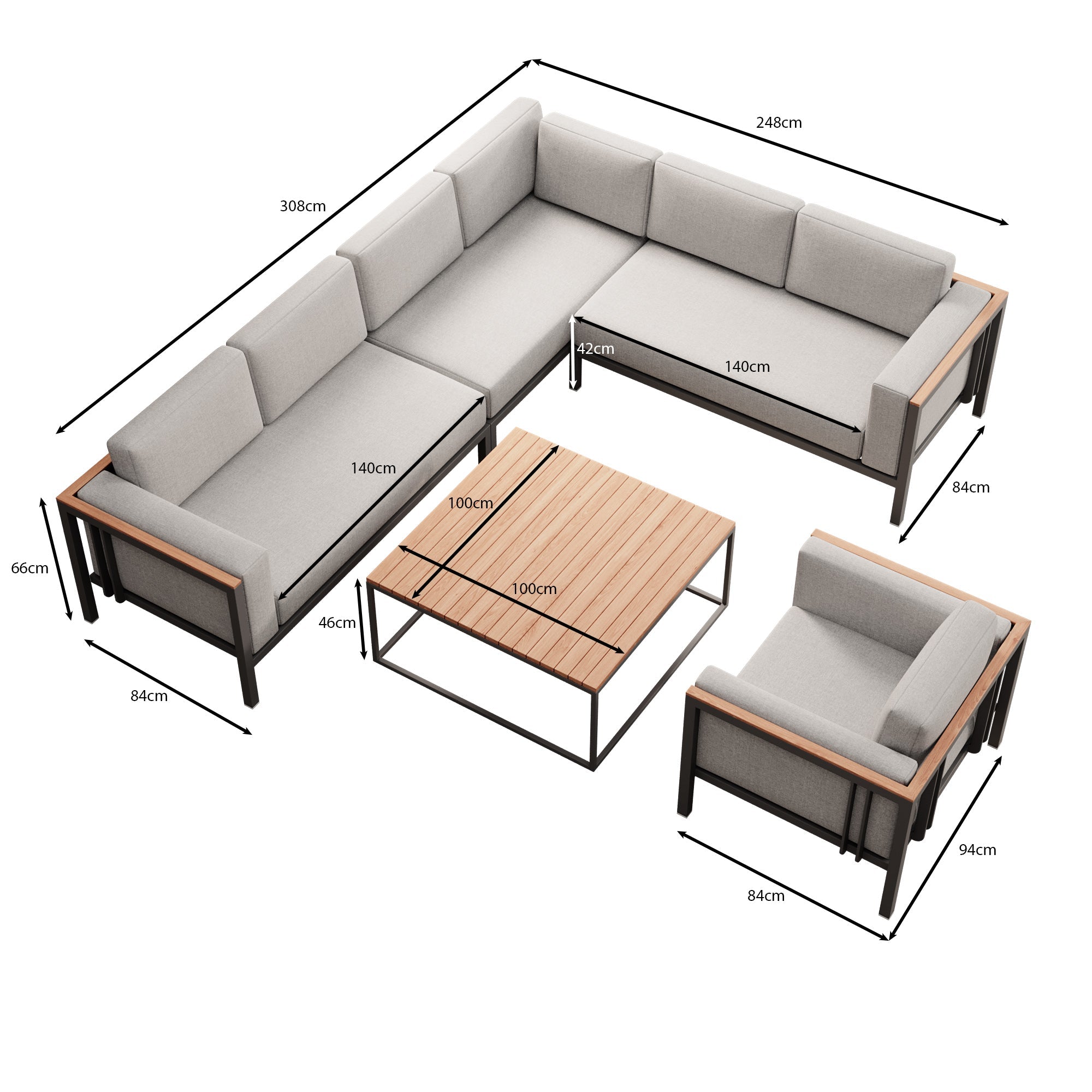Euphoria – Corner Lounge, Lounge Chair & Table made of Aluminum | Aevora™ Collection