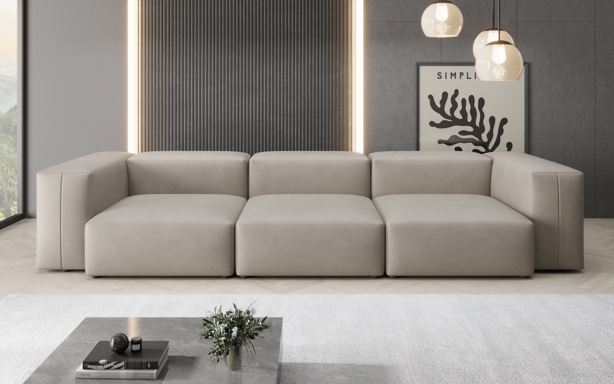 Canapé design 3 places Snug en cuir véritable