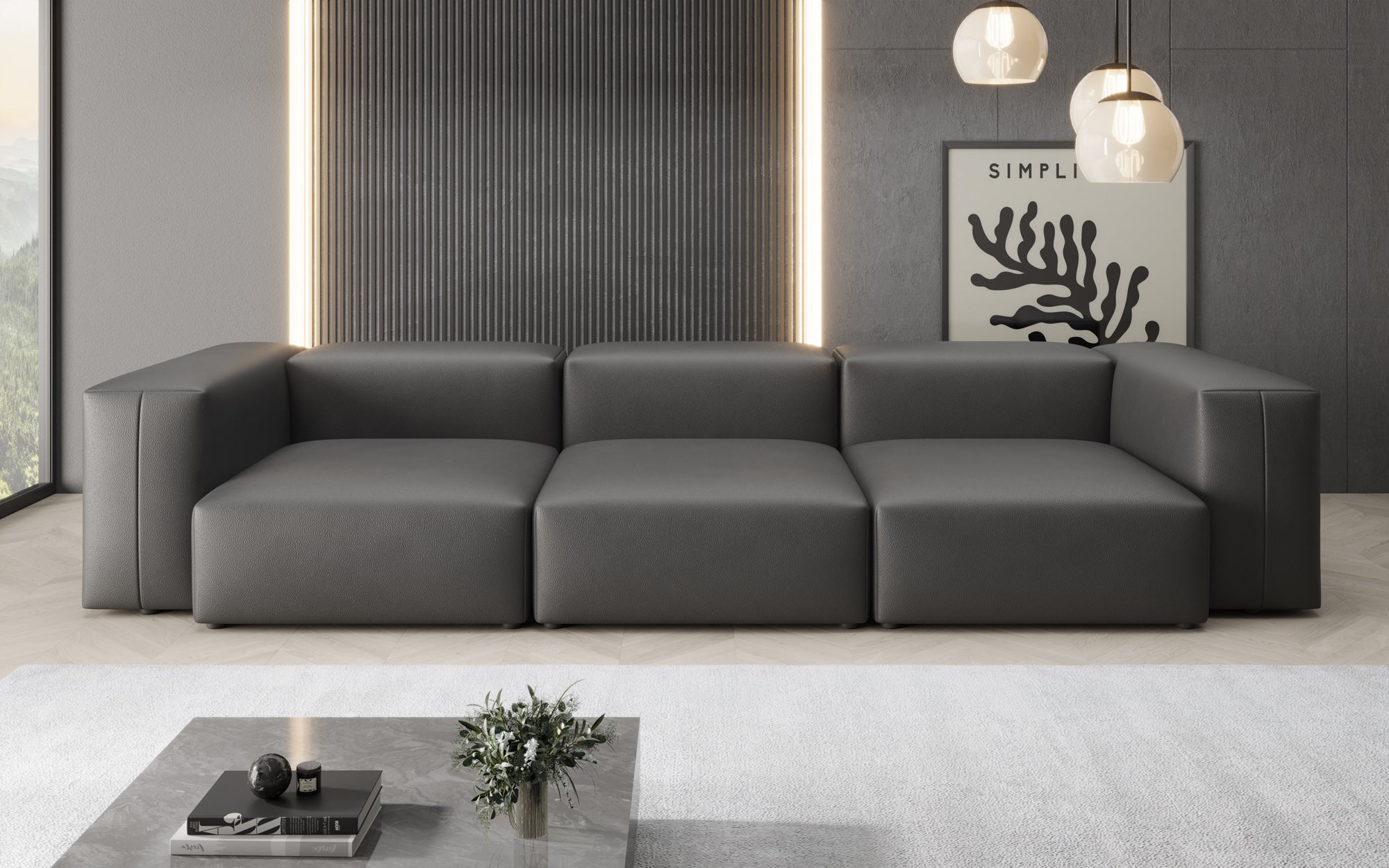 Canapé design 3 places Snug en cuir véritable