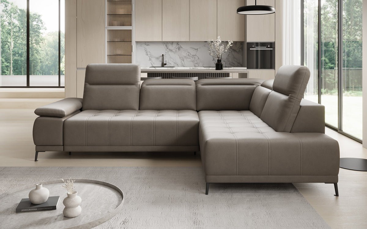 Canapé d'angle L Lyra avec fonction de couchage électrique en cuir véritable