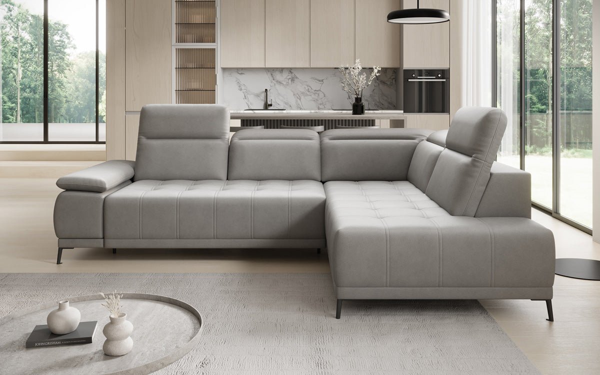 Canapé d'angle L Lyra avec fonction de couchage électrique en cuir véritable