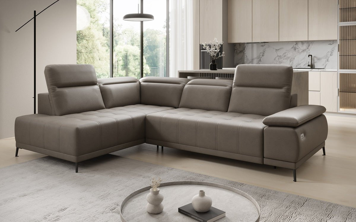 Canapé d'angle L Lyra avec fonction de couchage électrique en cuir véritable