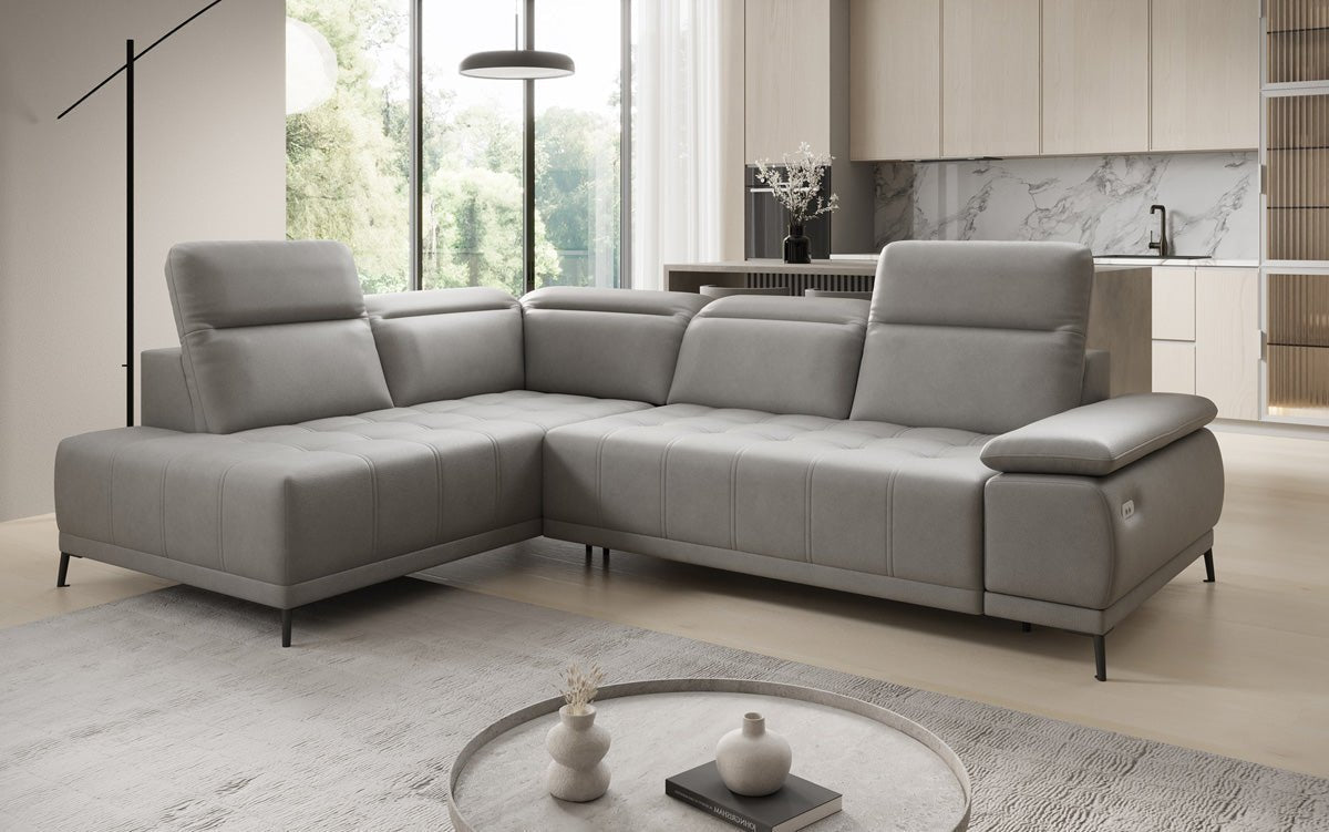 Canapé d'angle L Lyra avec fonction de couchage électrique en cuir véritable
