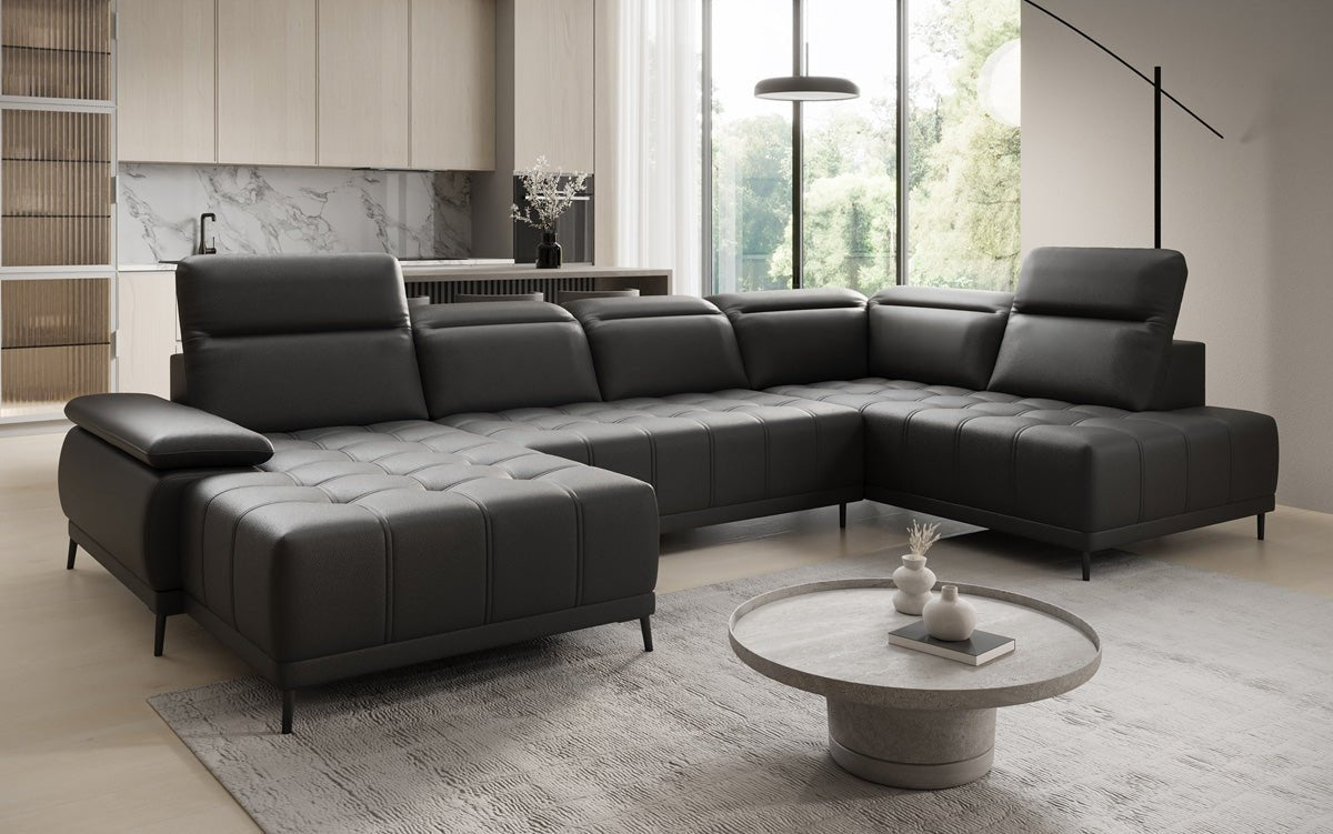 Canapé design Lyra U avec fonction de couchage électrique en cuir véritable