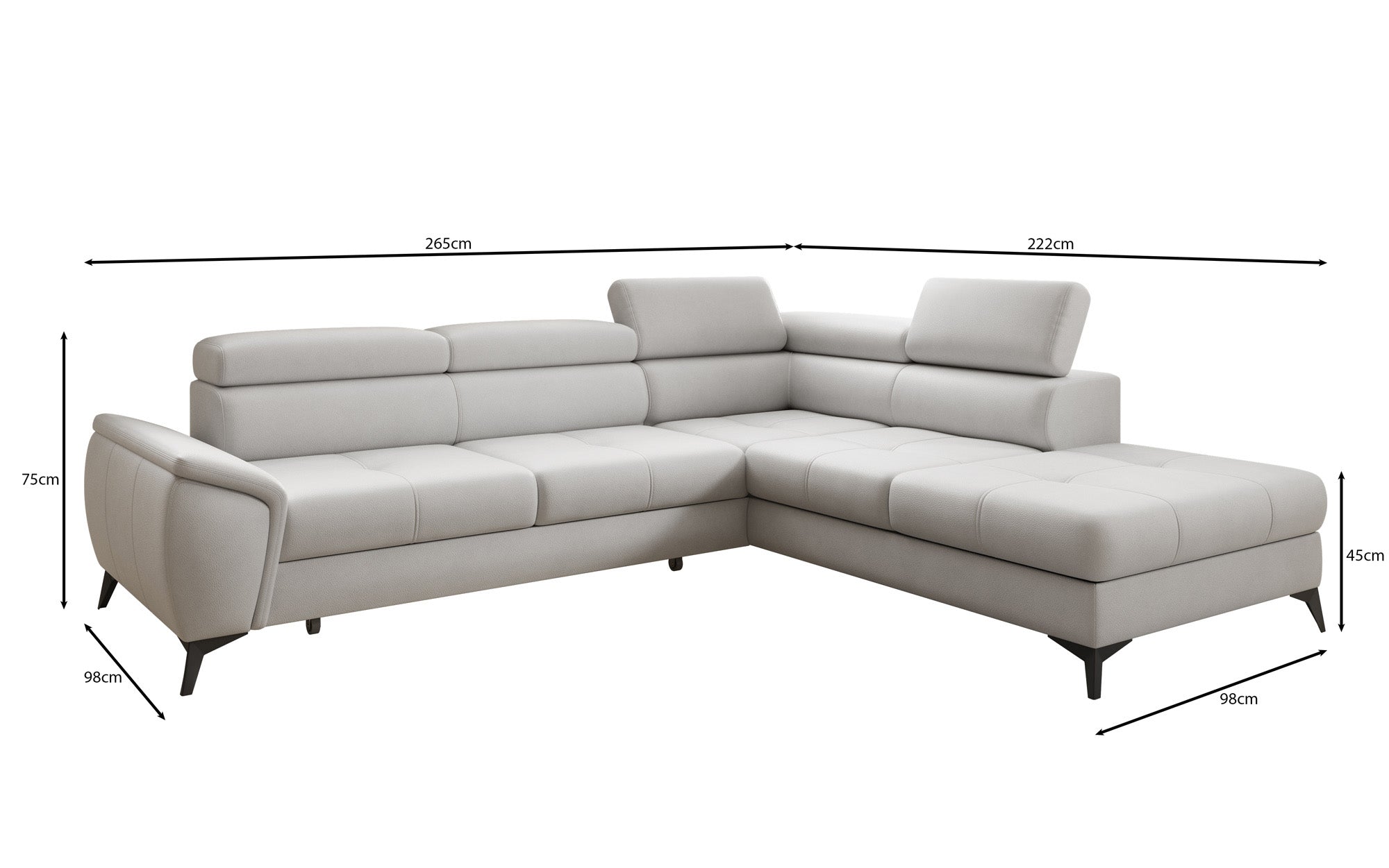 Canapé d'angle L Aveline avec fonction couchage et rangement en cuir véritable