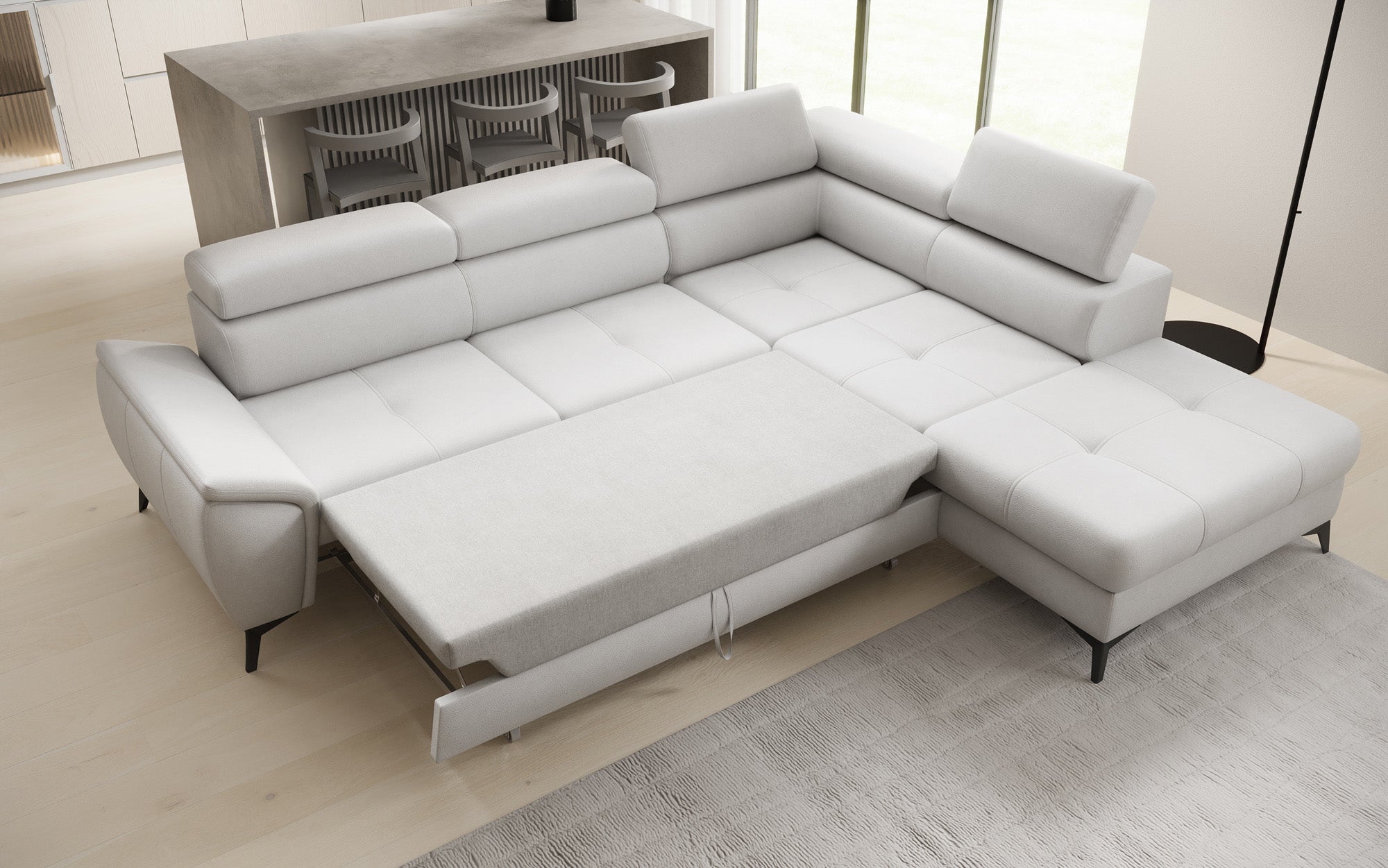 Canapé d'angle L Aveline avec fonction couchage et rangement en cuir véritable