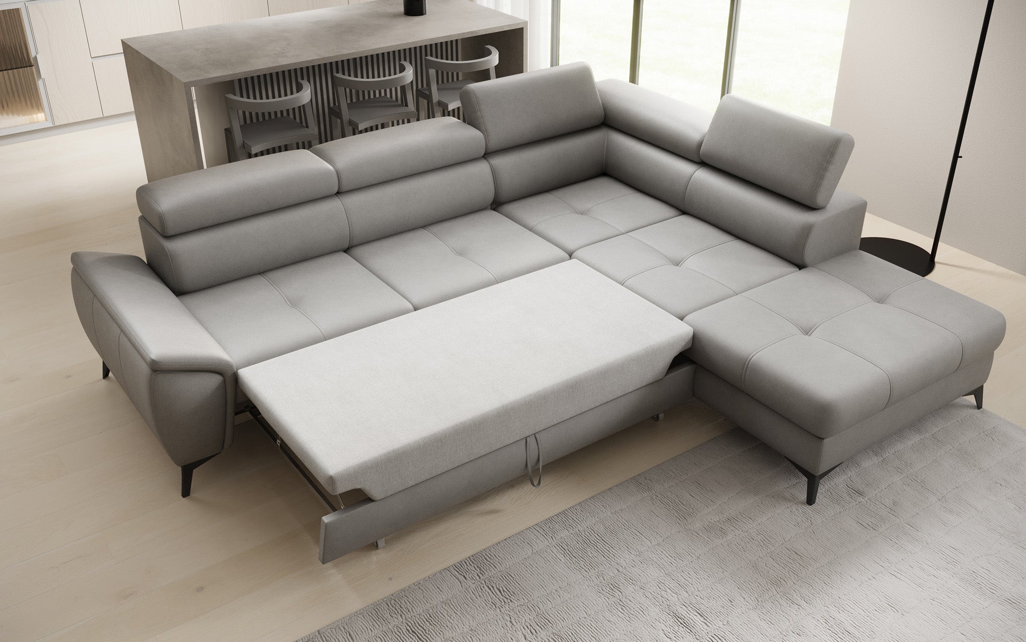 Canapé d'angle L Aveline avec fonction couchage et rangement en cuir véritable