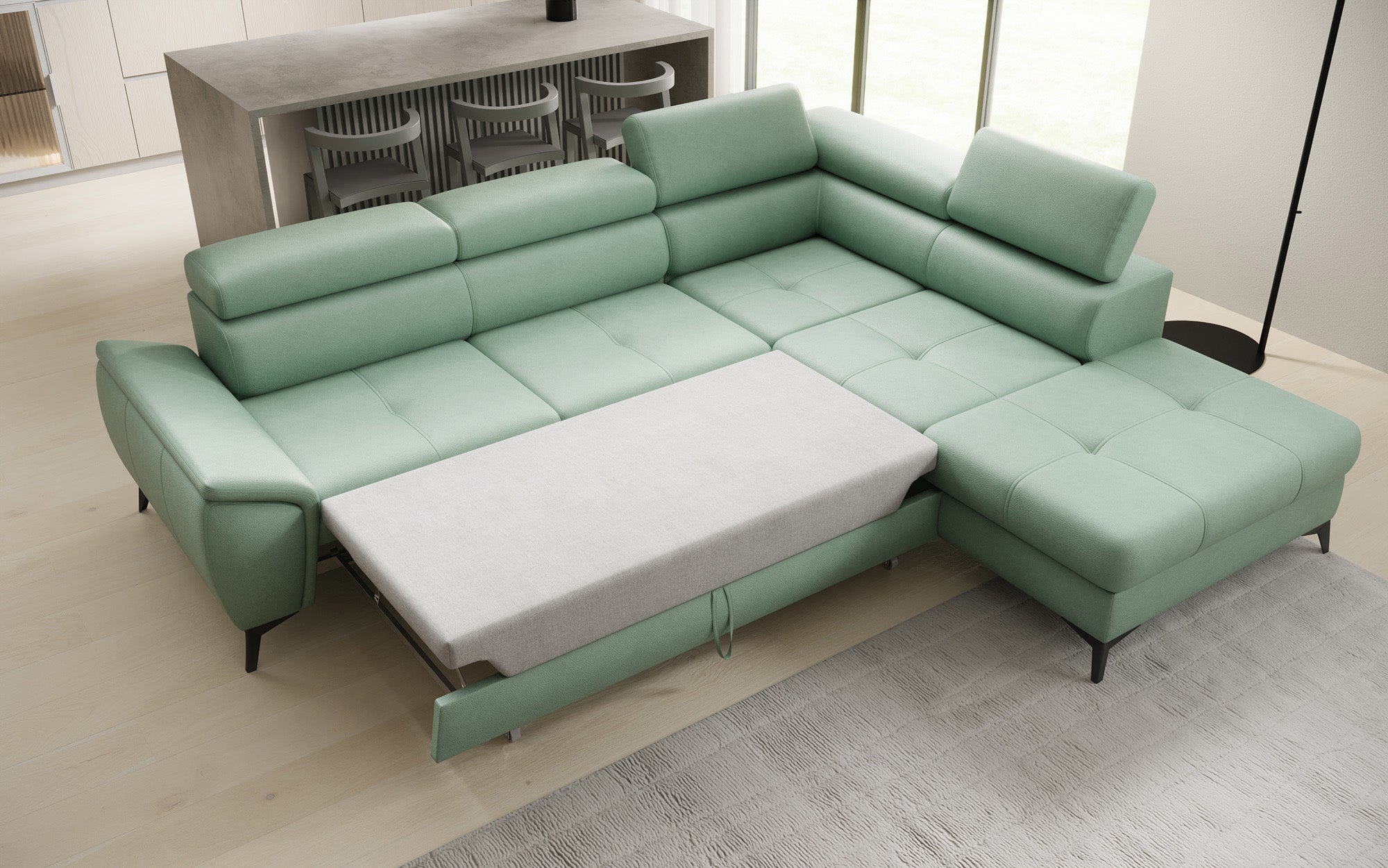 Canapé d'angle L Aveline avec fonction couchage et rangement en cuir véritable