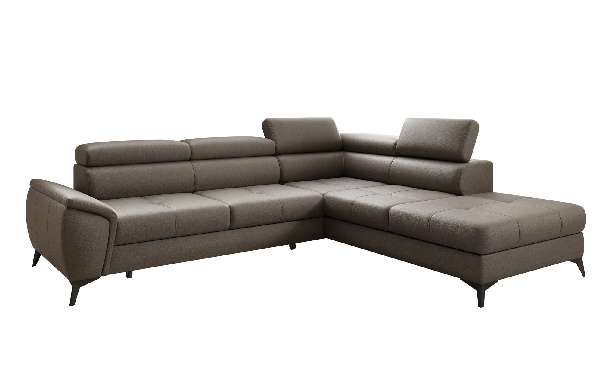 Canapé d'angle L Aveline avec fonction couchage et rangement en cuir véritable