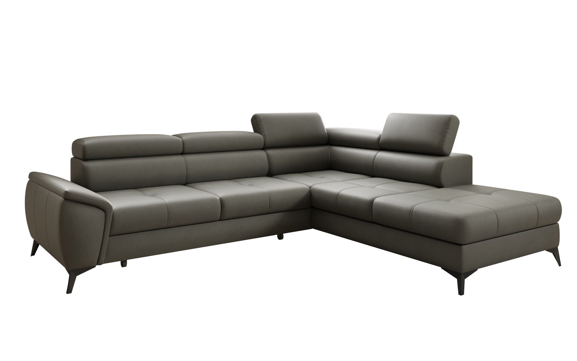 Canapé d'angle L Aveline avec fonction couchage et rangement en cuir véritable