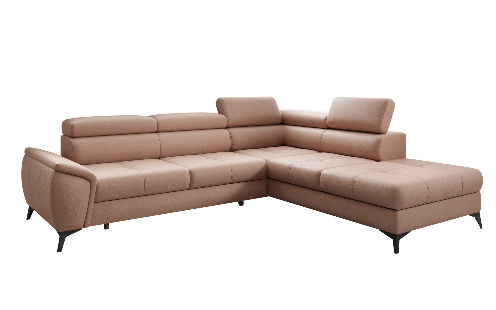 Canapé d'angle L Aveline avec fonction couchage et rangement en cuir véritable