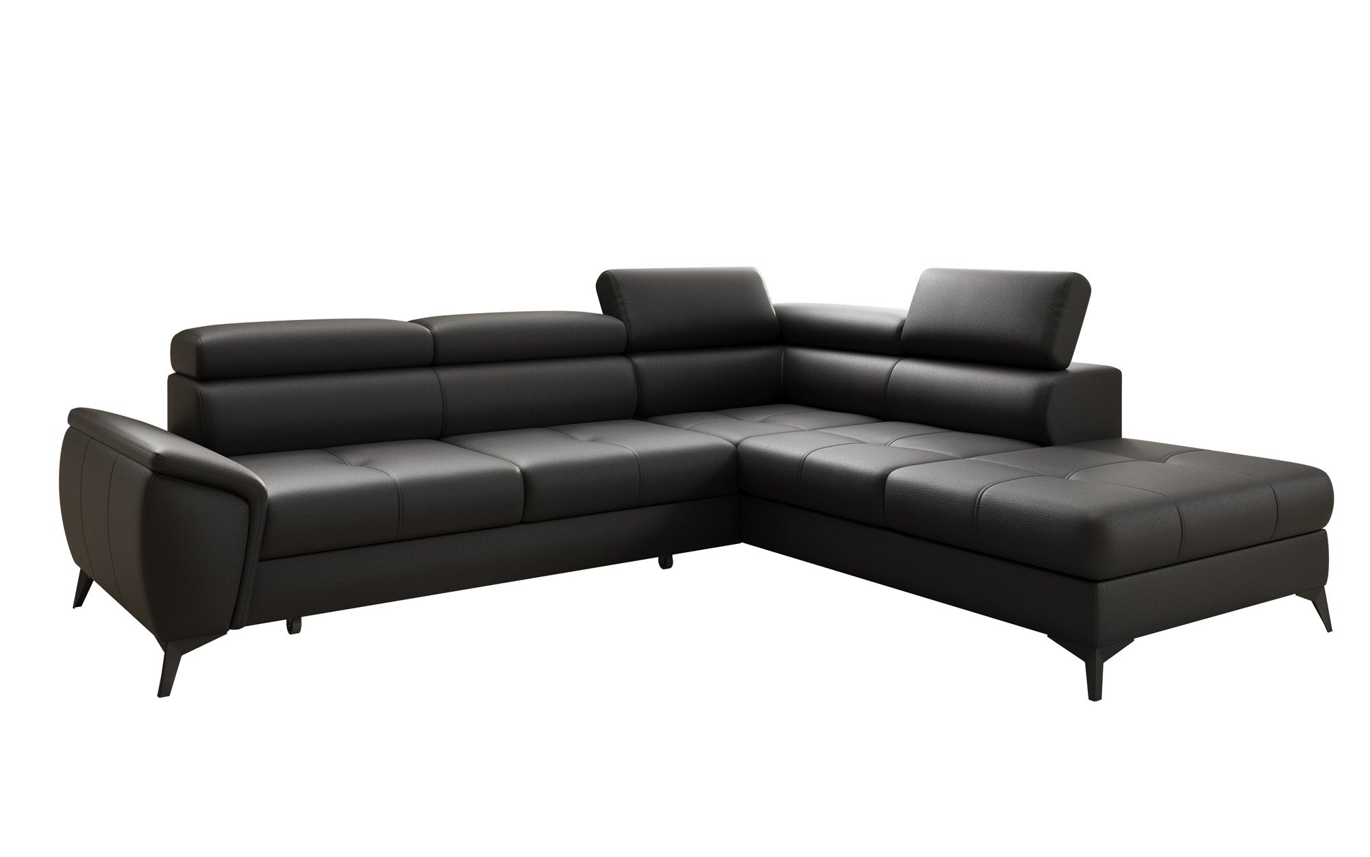 Canapé d'angle L Aveline avec fonction couchage et rangement en cuir véritable