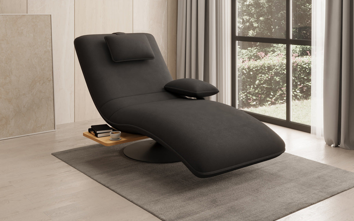 Chaise longue design en velours tissu avec fonction pivotante et table d'appoint