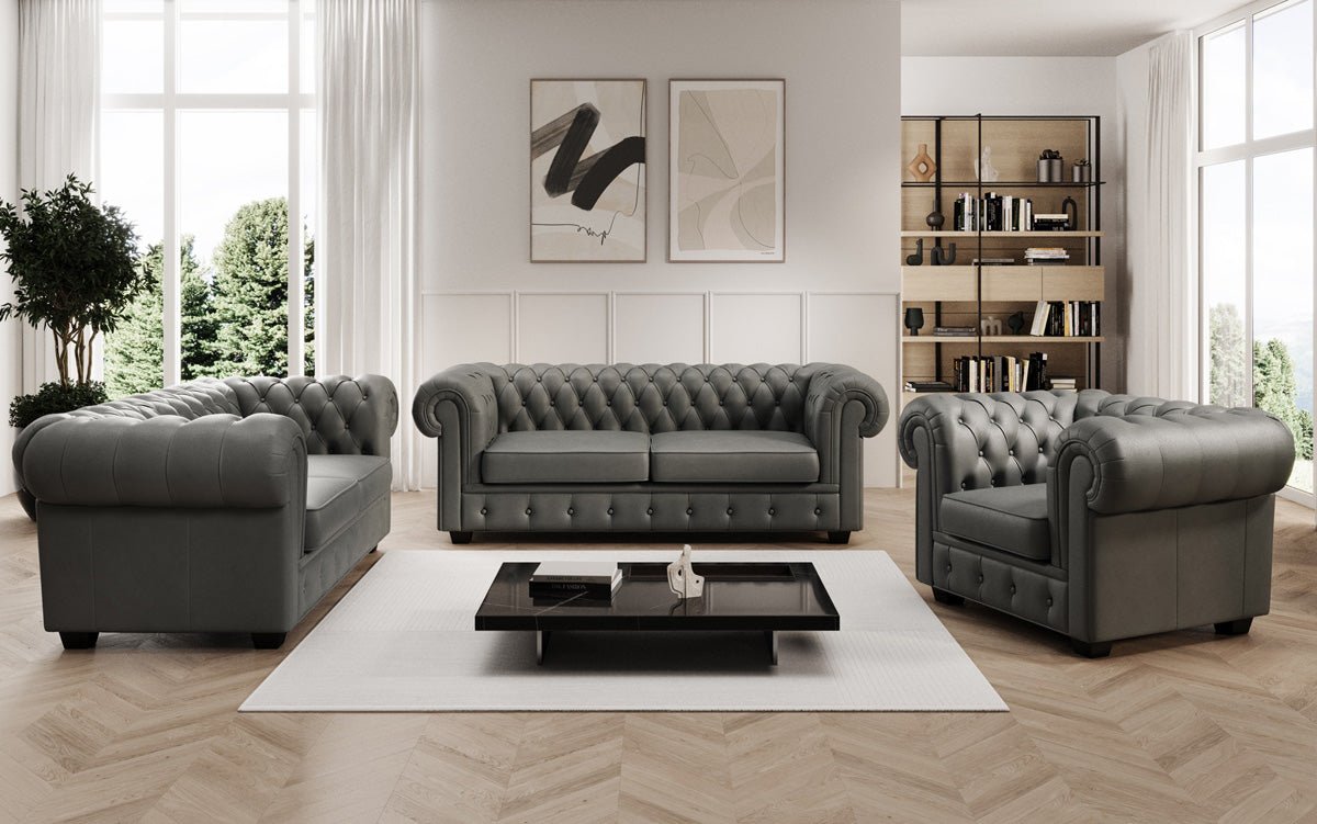 Ensemble de canapés Chesterfield Royal 3+2+1 en cuir véritable