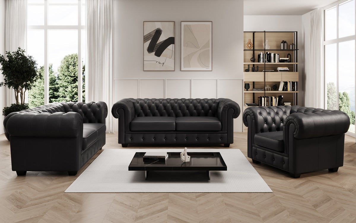 Ensemble de canapés Chesterfield Royal 3+2+1 en cuir véritable