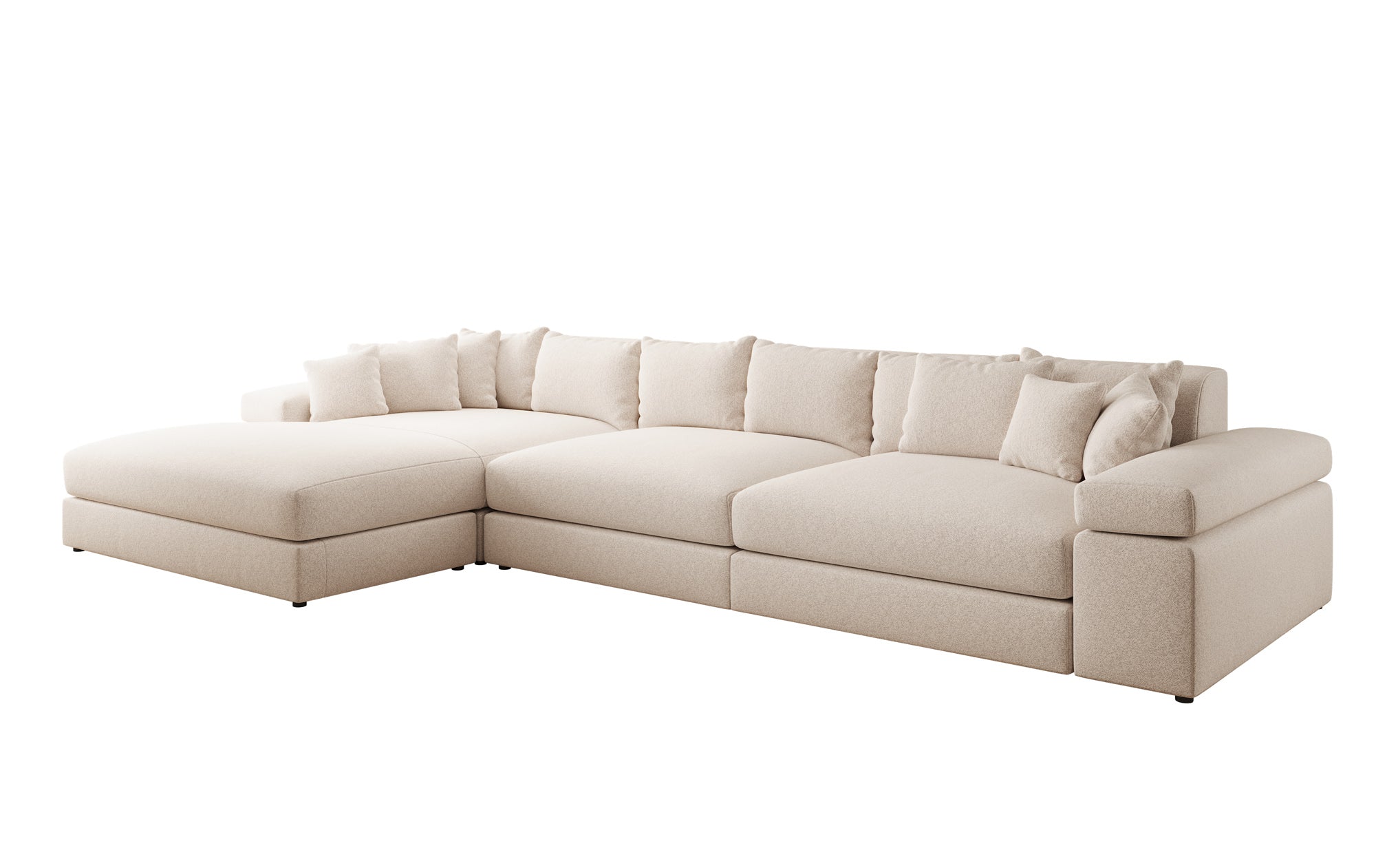 Canapé design Bernardo L Maxi avec large ottomane en tissu texturé
