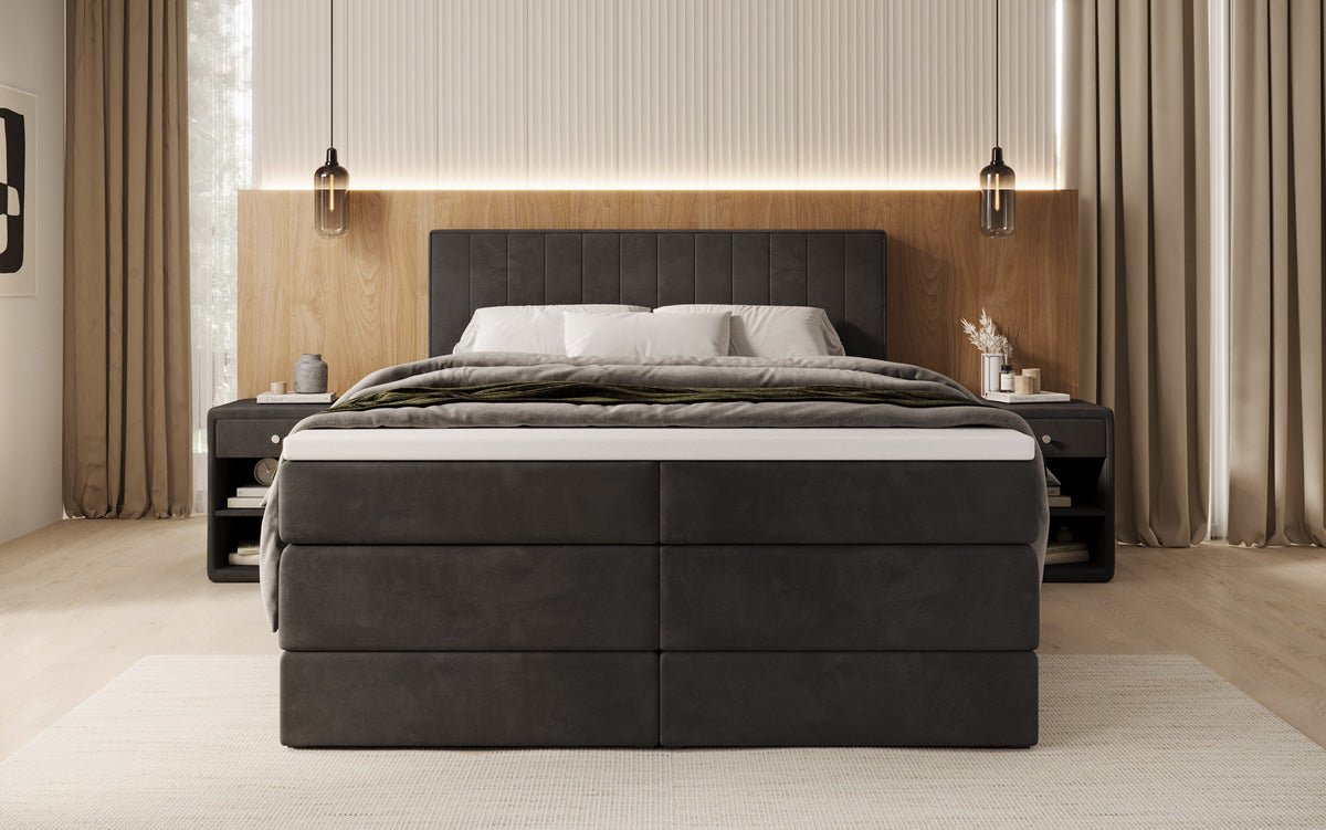 Lit boxspring Avera avec rangement en Velours