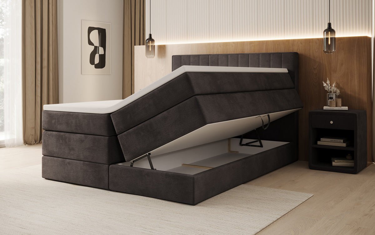 Lit boxspring Avera avec rangement en Velours