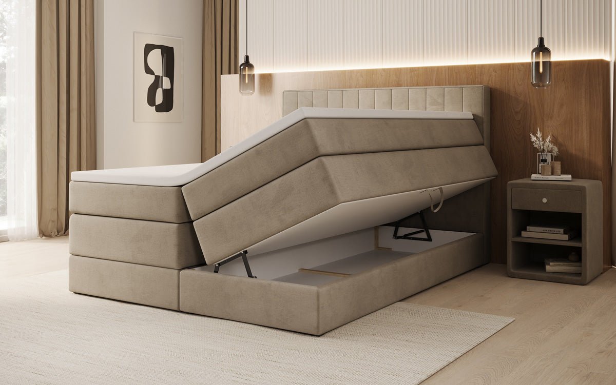 Lit boxspring Avera avec rangement en Velours