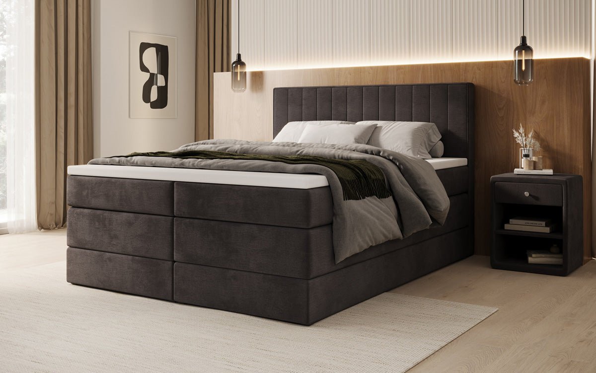 Lit boxspring Avera avec rangement en Velours