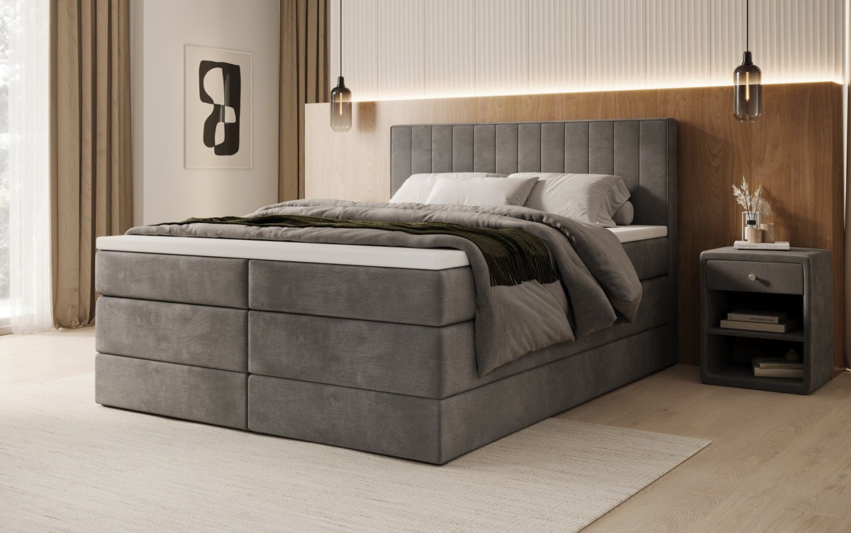 Lit boxspring Avera avec rangement en Velours