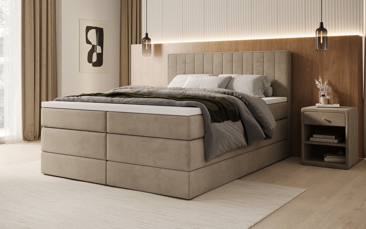 Lit boxspring Avera avec rangement en Velours