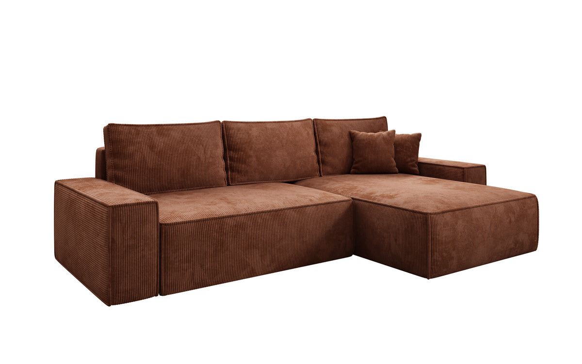 Canapé d’angle design Lunaro avec fonction couchage et fonction rabattable en Côtelé
