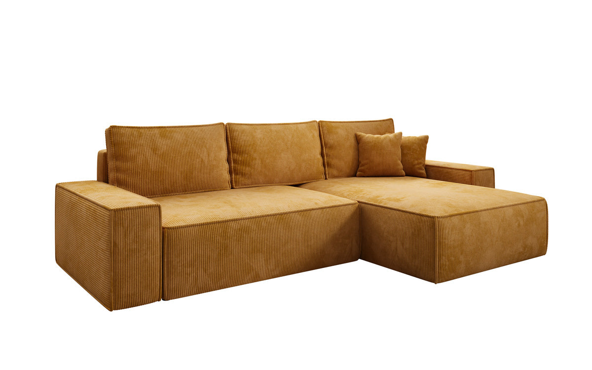 Canapé d’angle design Lunaro avec fonction couchage et fonction rabattable en Côtelé