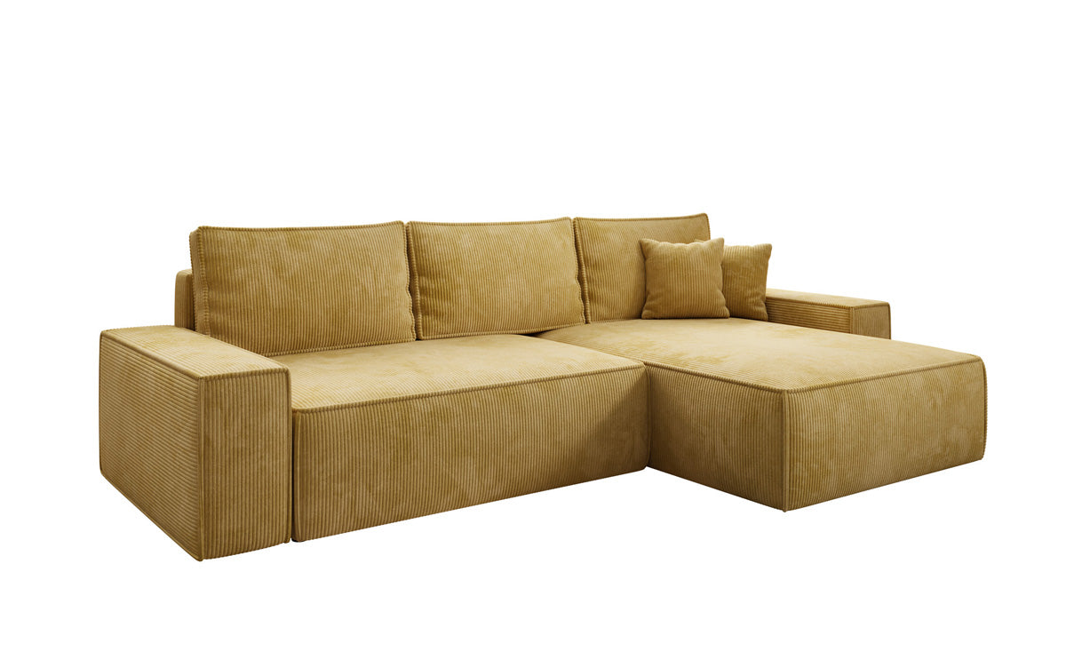 Canapé d’angle design Lunaro avec fonction couchage et fonction rabattable en Côtelé