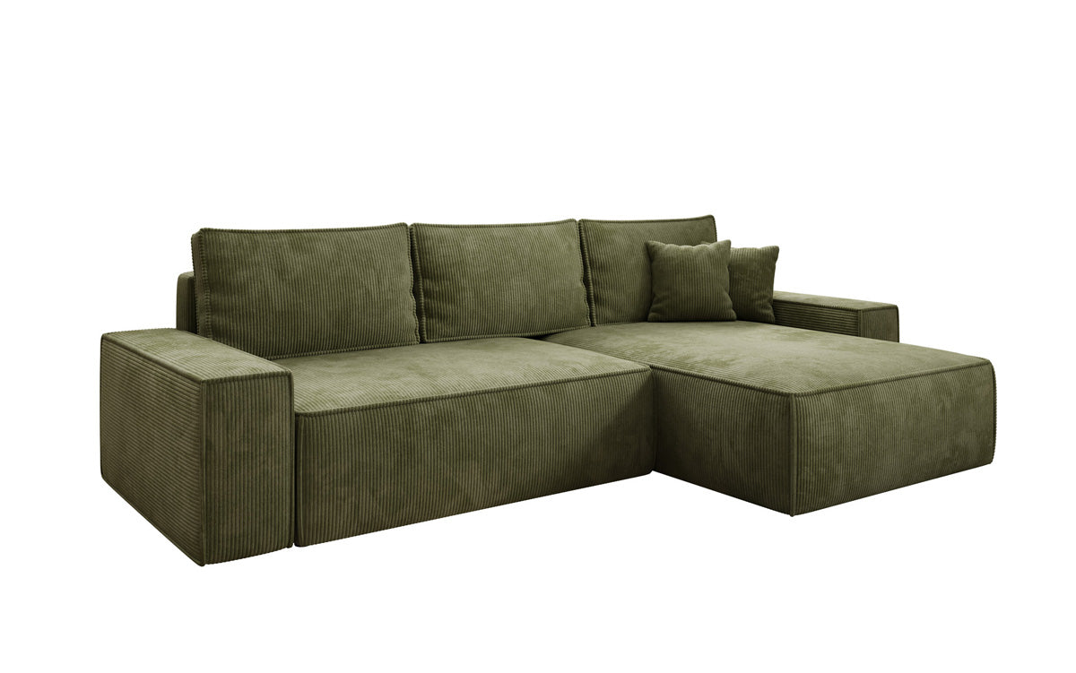Canapé d’angle design Lunaro avec fonction couchage et fonction rabattable en Côtelé