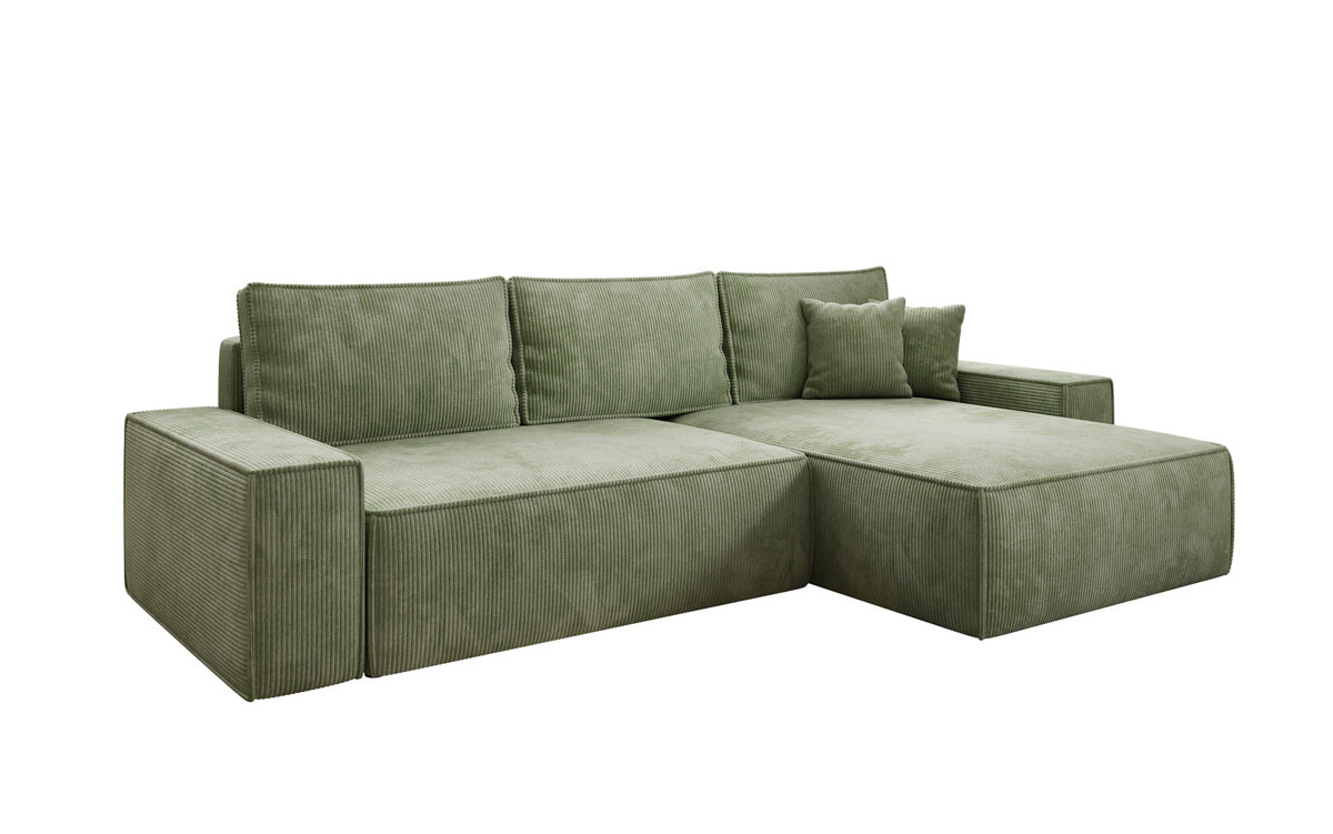 Canapé d’angle design Lunaro avec fonction couchage et fonction rabattable en Côtelé