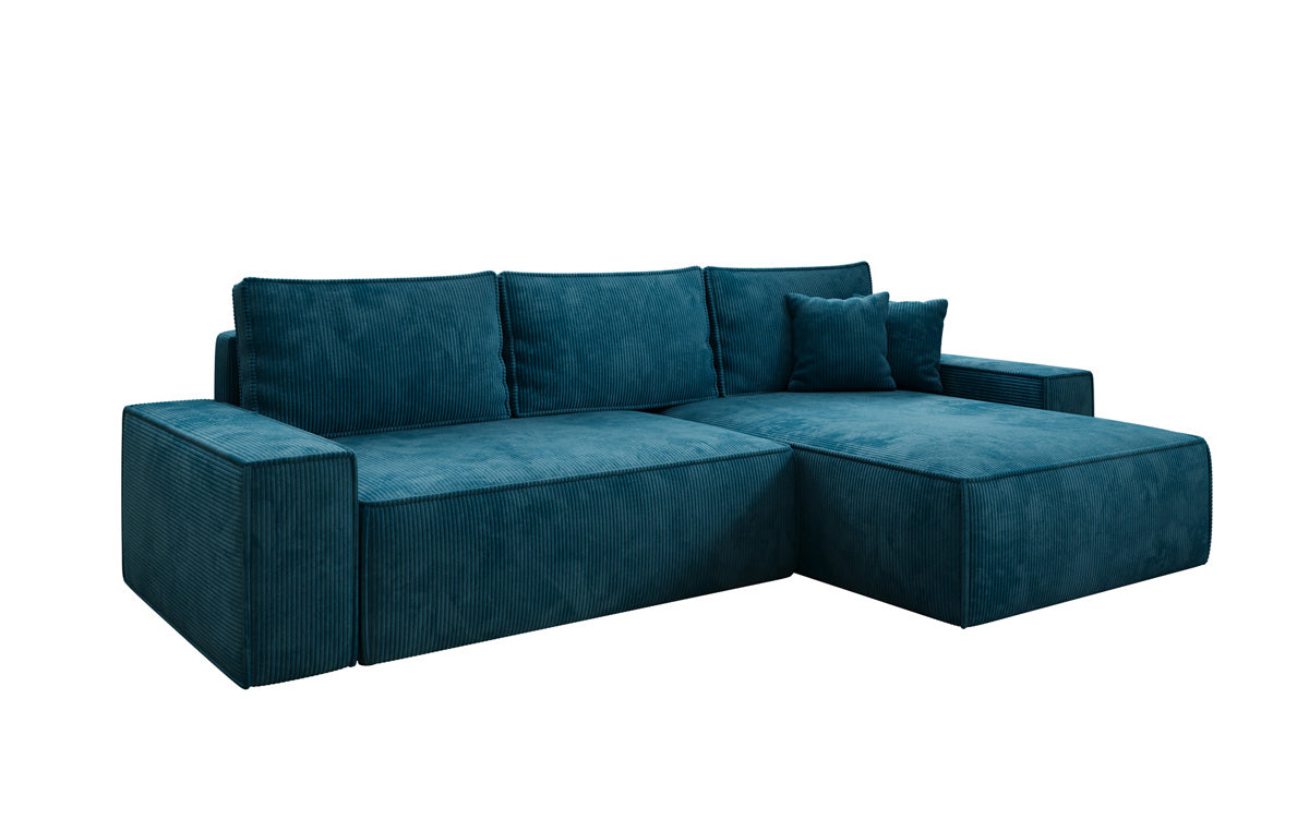 Canapé d’angle design Lunaro avec fonction couchage et fonction rabattable en Côtelé