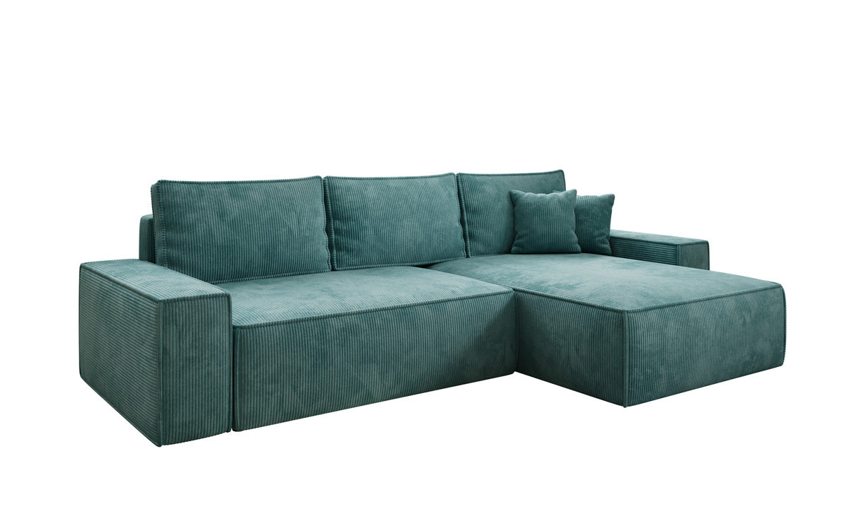 Canapé d’angle design Lunaro avec fonction couchage et fonction rabattable en Côtelé