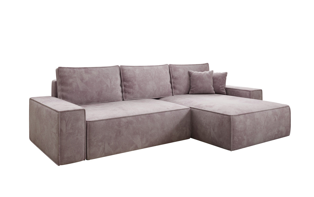 Canapé d’angle design Lunaro avec fonction couchage et fonction rabattable en Côtelé
