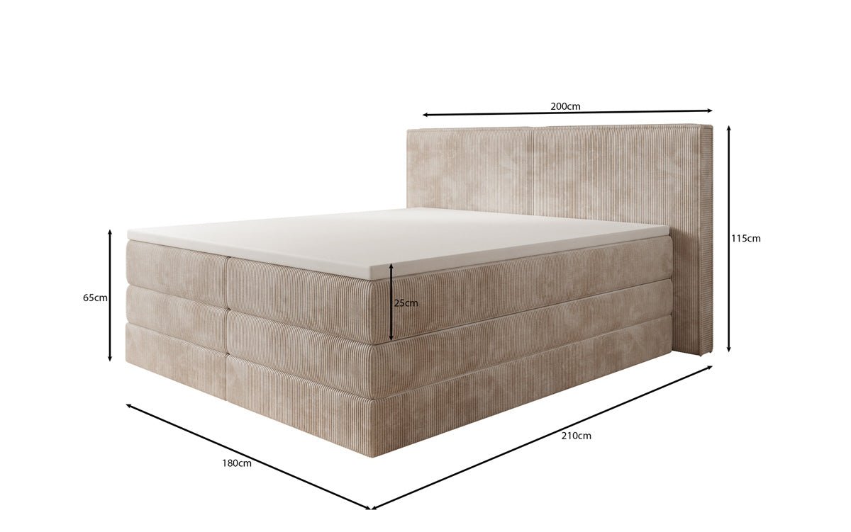 Lit boxspring Ophelia avec rangement relevable en côtelé