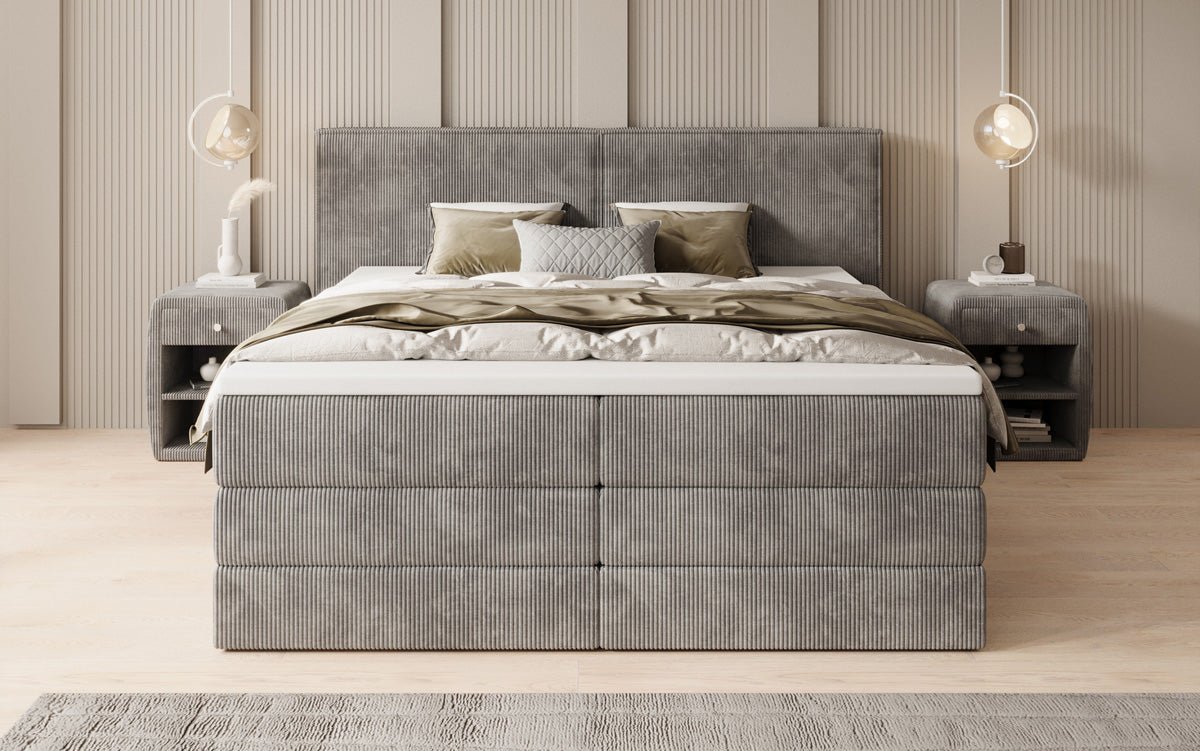 Lit boxspring Ophelia avec rangement relevable en côtelé