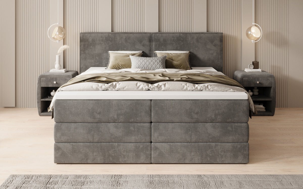 Lit boxspring Ophelia avec rangement relevable en côtelé