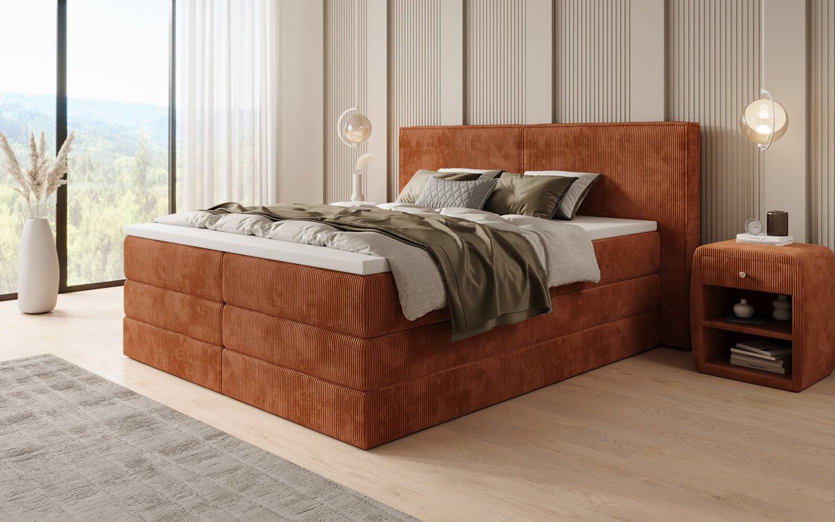 Lit boxspring Ophelia avec rangement relevable en côtelé