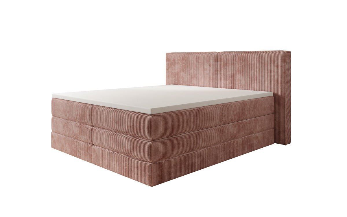 Lit boxspring Ophelia avec rangement relevable en côtelé