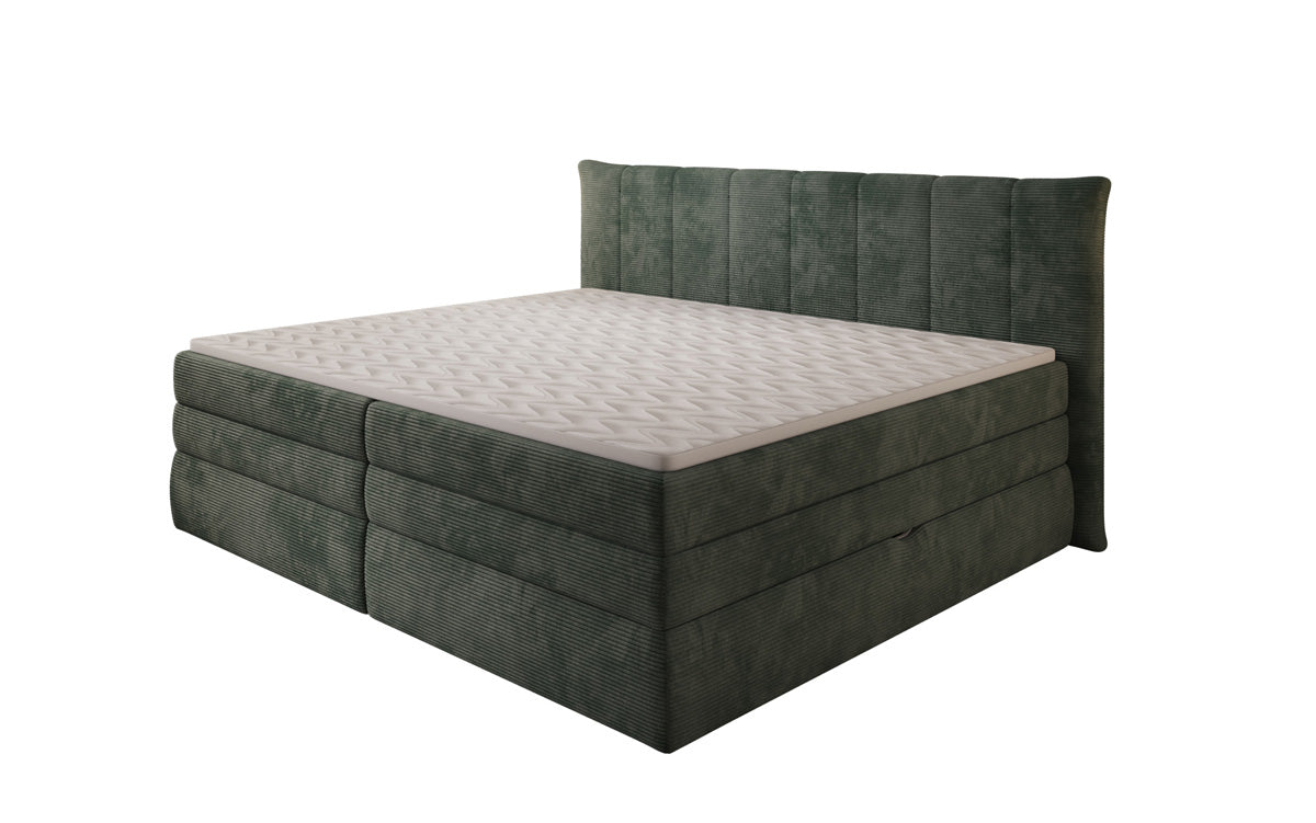 Lit boxspring familial Stella en 220/240x200 avec rangement en côtelé
